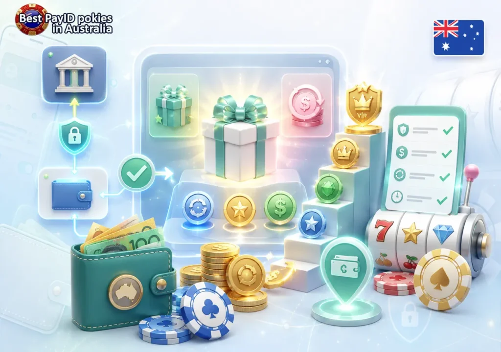 PayID casino bonuses with welcome bonus, free spins, cashback, and VIP rewards